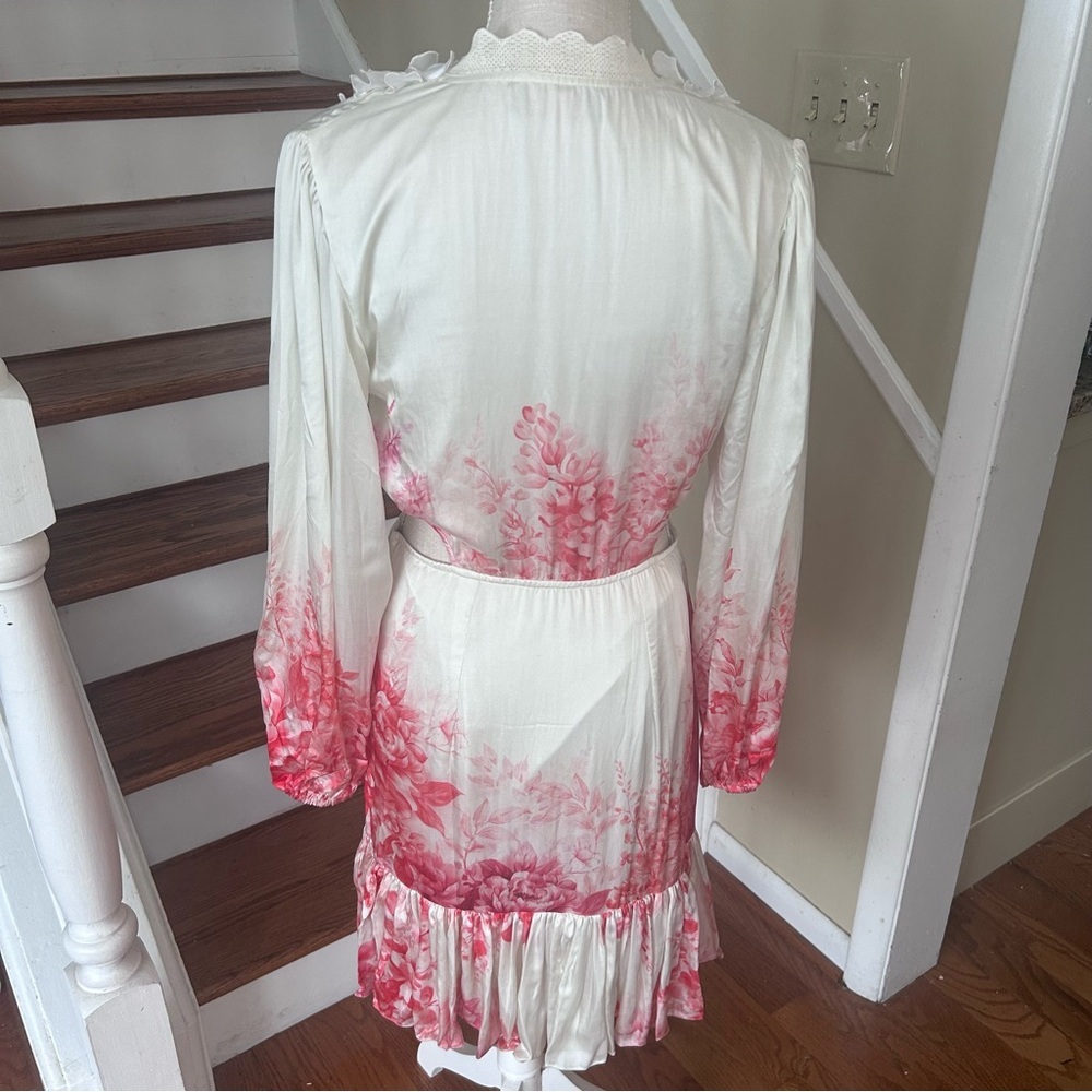Anthro x Bhanuni by Jyoti Cherry Blossom Mini Dress S Floral Ruffle Cutout Boho - Picture 6 of 16